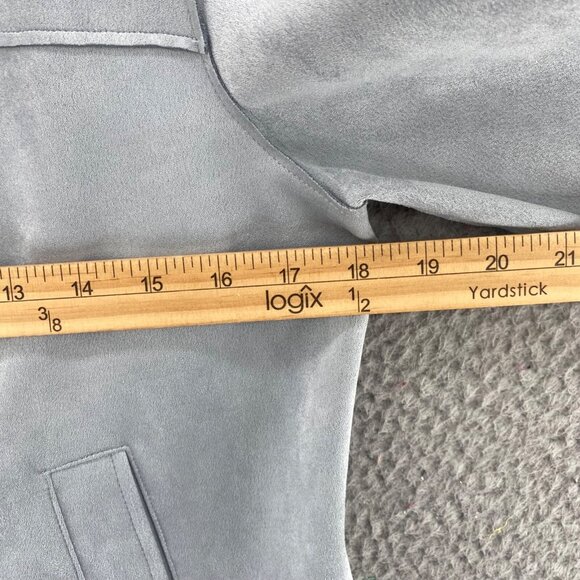 Chicos Jacket Womens 0 US Small Blue Grey Scuba Suede Stretch Snap Up Pocket NWT - Picture 6 of 11